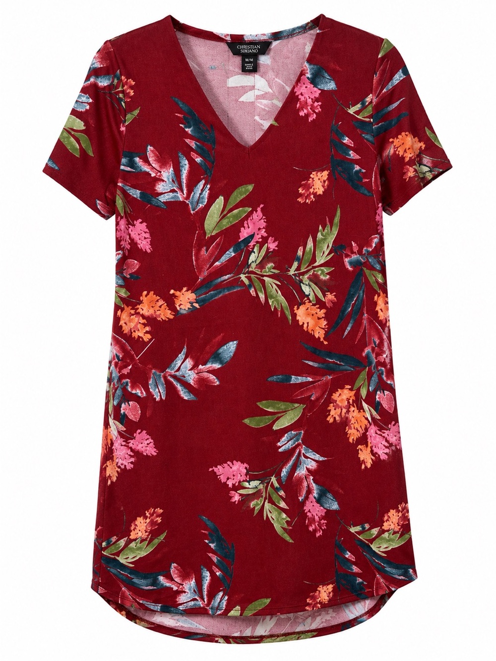 Christian Siriano Tropical Floral Dress M V Neck Shift Tunic Casual Midi Dress